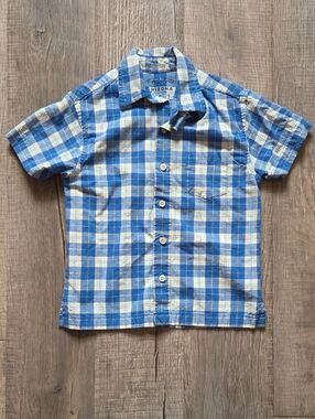 Arizona Jean Company Blue and Cream Plaid Short-Sleeve Button-Down Shirt